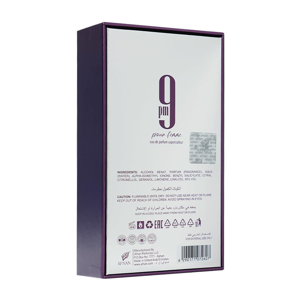 Afnan 9 PM Pour Femme Eau De Parfum, 3.4 Fl. Oz / 100ml