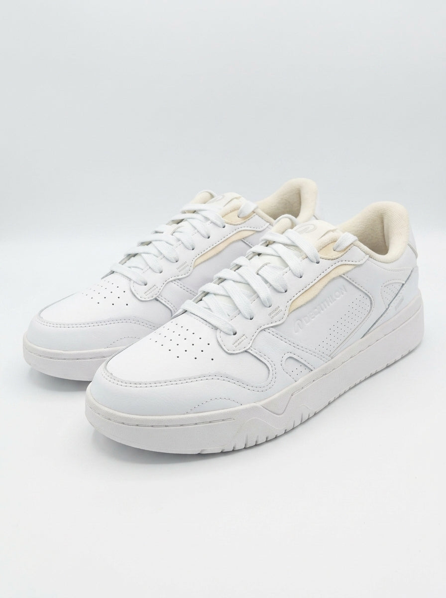 Decathlon Men's Retro Court Sneakers – Classic Low-Top Skate & Streetwear Shoes | Off-White Cream, Forest Green & Ochre Gum Sole