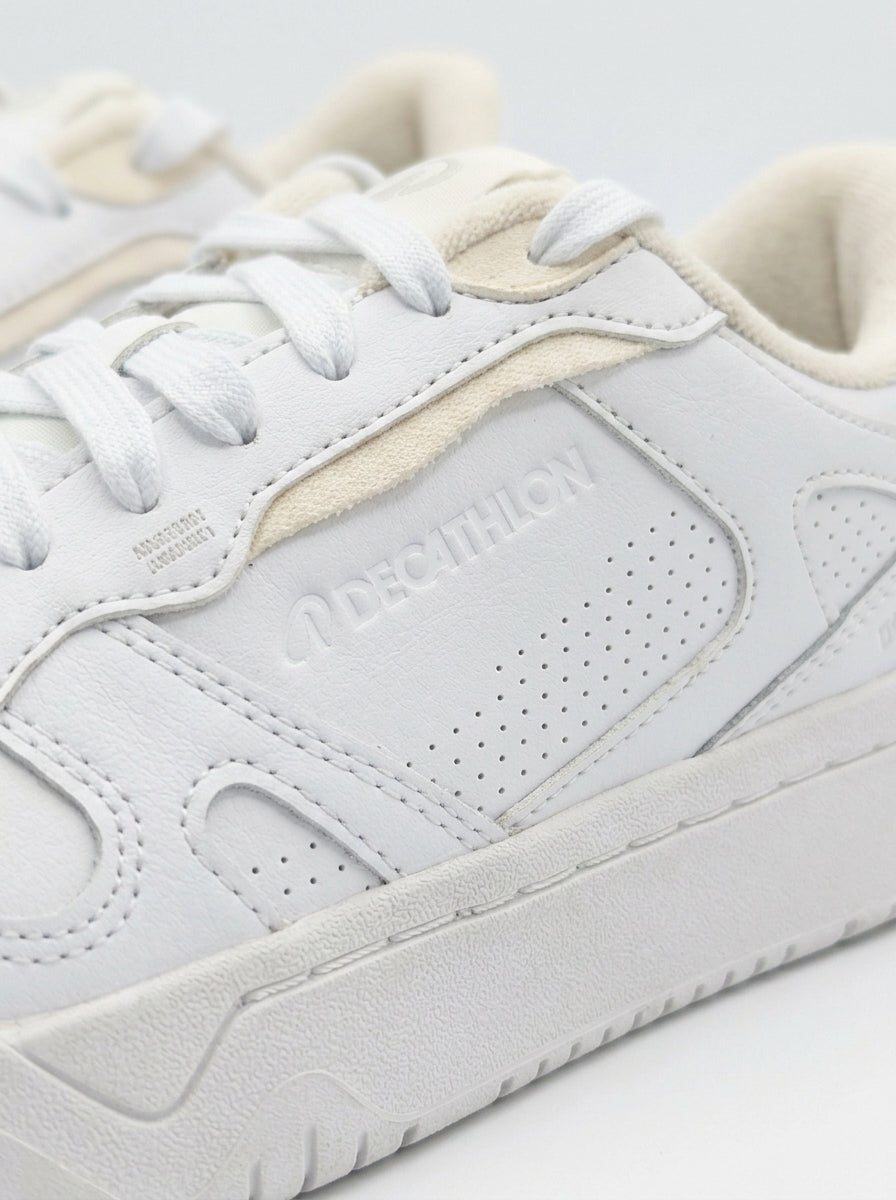 Decathlon Men's Retro Court Sneakers – Classic Low-Top Skate & Streetwear Shoes | Off-White Cream, Forest Green & Ochre Gum Sole