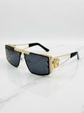Luxury Shield Aviator Sunglasses for Men & Women – Premium Gold Metal Framework, Rimless Tinted Flat Top Lenses, High-Fashion Streetwear Eyewear