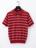 Men's Quarter-Zip Knit Polo Shirt – Short Sleeve Striped Textured Polo, Crimson Red Vintage Sweater Shirt