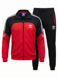 Adidas Men's Colorblock Tracksuit Set – Red and Black Full-Zip Track Jacket and Joggers Trefoil Sportswear