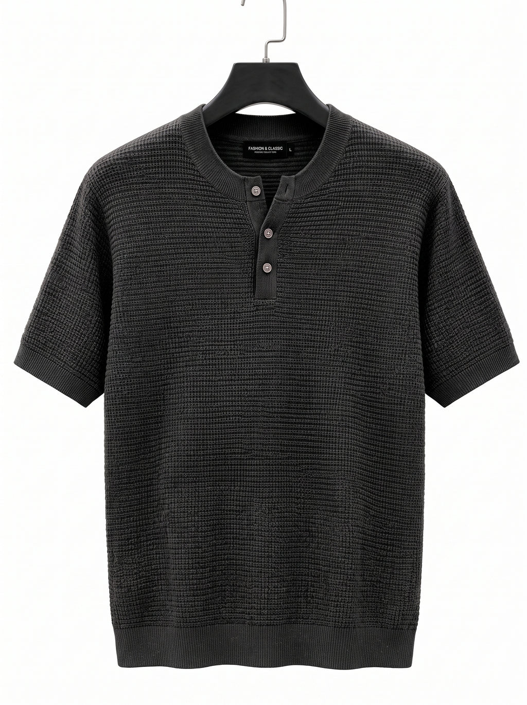Men's Short Sleeve Knit Henley Shirt – Textured  Casual Polo Knitwear