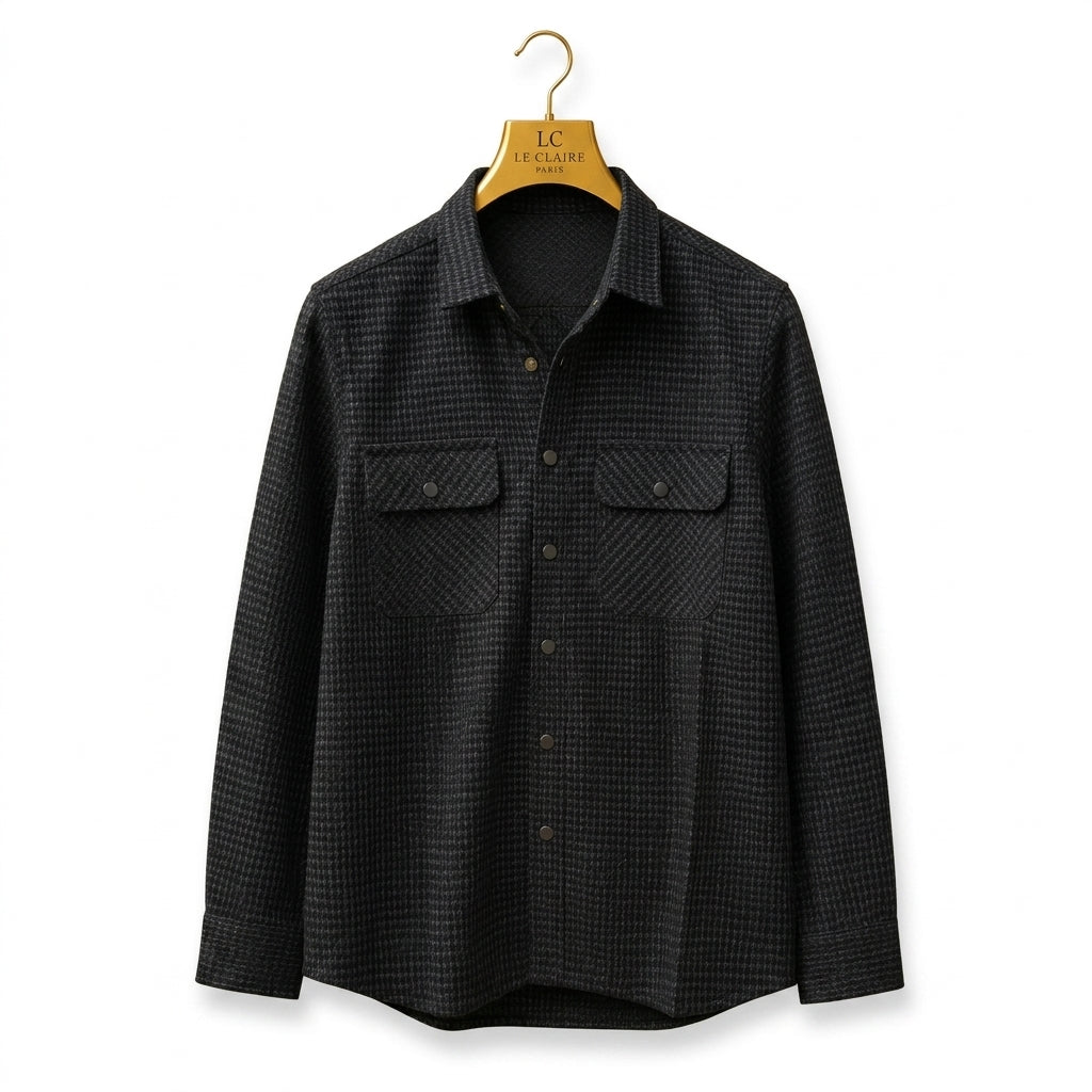 Men's Waffle Knit Overshirt – Textured Button-Down Shacket with Dual Chest Pockets