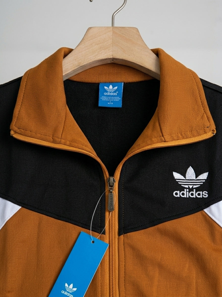 Adidas Men's Vintage Colorblock Tracksuit Set | Jacket & Pants | Brown, Black & White