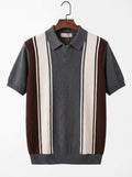 Men's Textured Cabana Knit Polo – Buttonless V-Neck Striped Sweater Shirt, Retro Mod Style Short Sleeve Polo