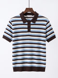 Men's Ribbed Knit Polo Shirt – Short Sleeve Striped Sweater Polo, Retro Multi-Color Casual Knitwear
