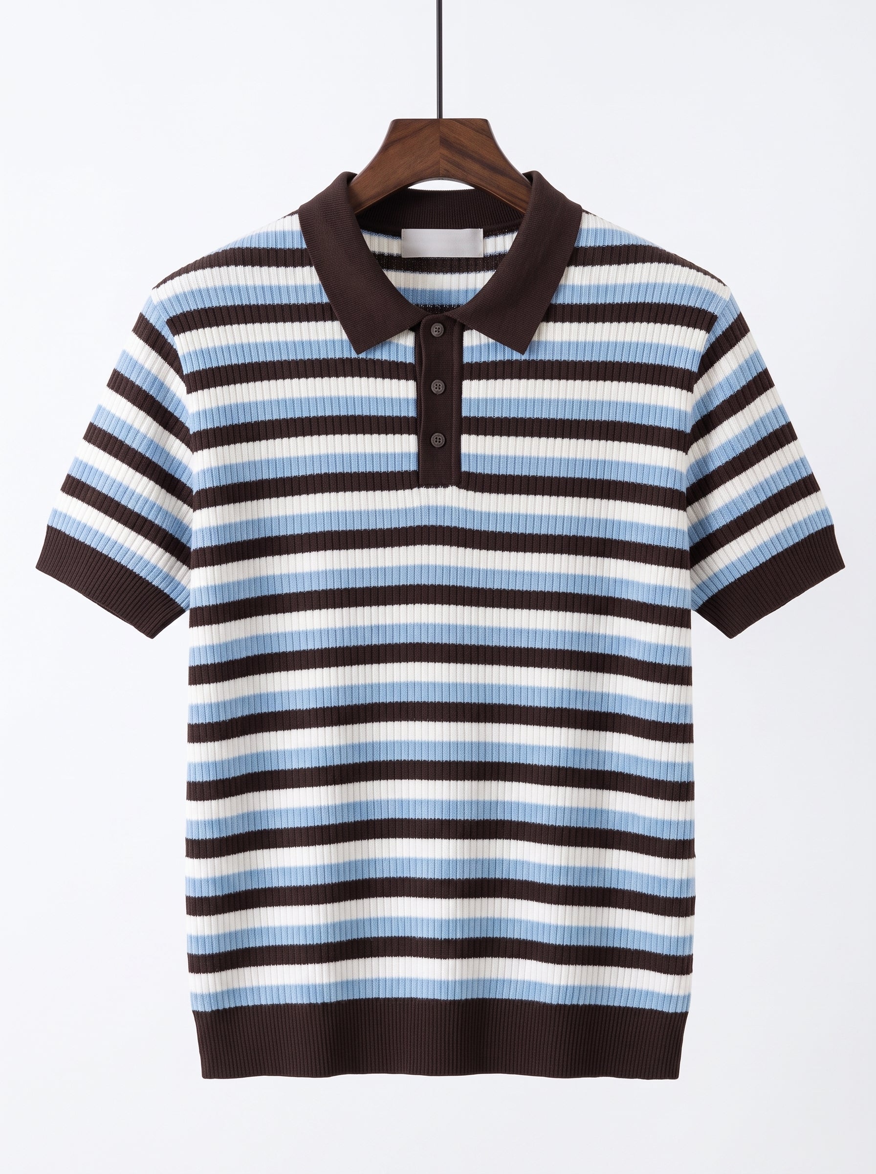 Men's Ribbed Knit Polo Shirt – Short Sleeve Striped Sweater Polo, Retro Multi-Color Casual Knitwear
