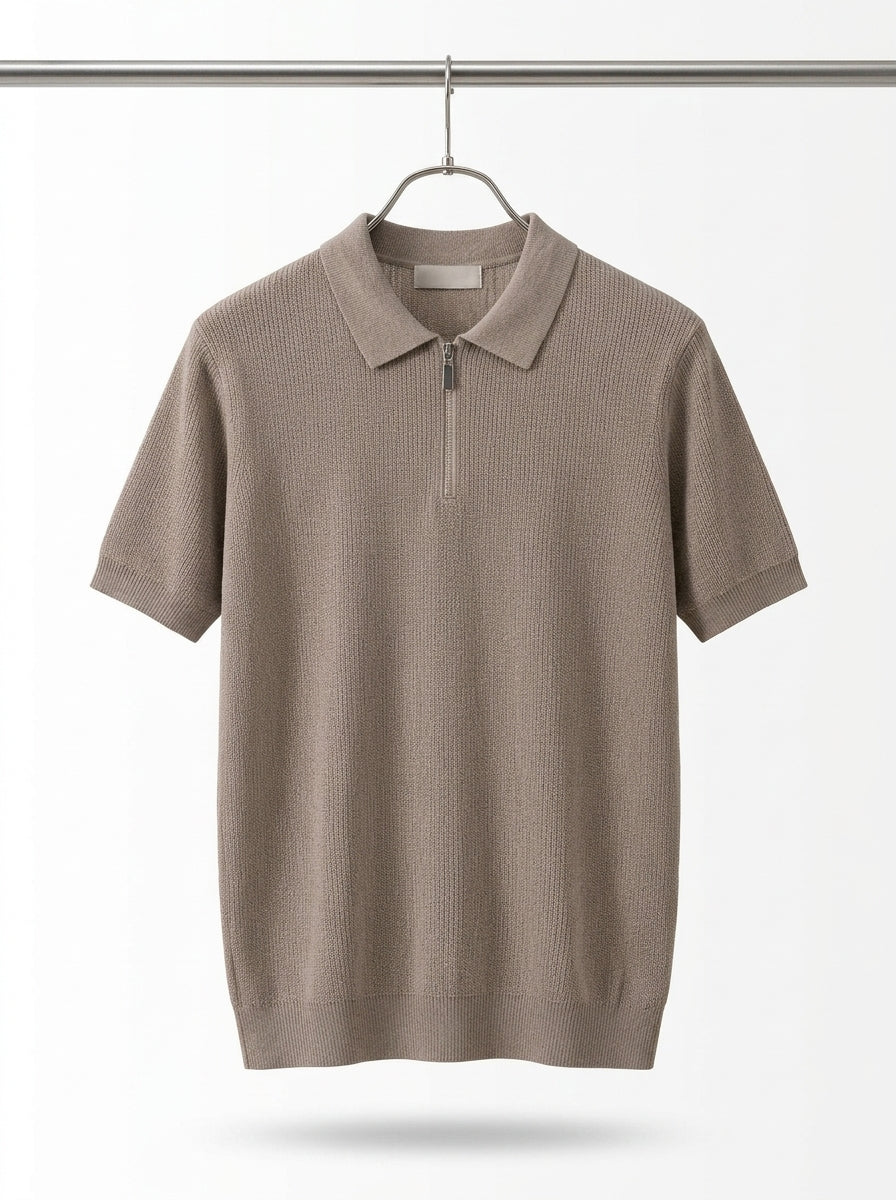 Men's Short Sleeve Knit Henley Shirt – Textured  Casual Polo Knitwear