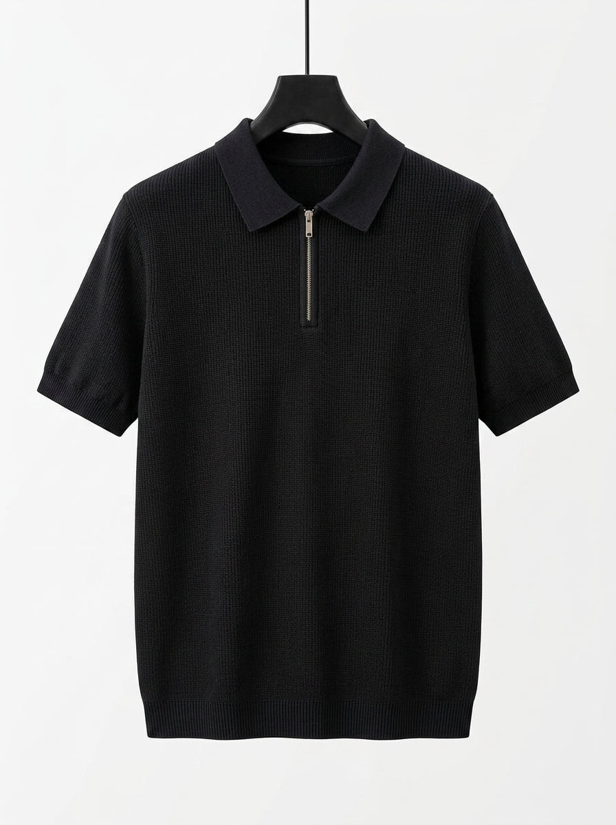 Men's Short Sleeve Knit Henley Shirt – Textured  Casual Polo Knitwear