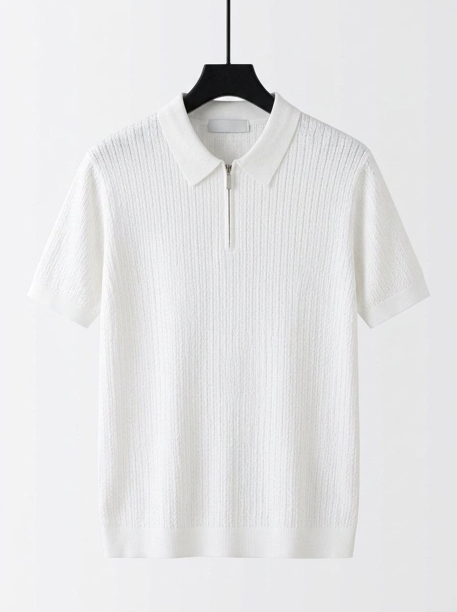 Men's Short Sleeve Knit Henley Shirt – Textured  Casual Polo Knitwear