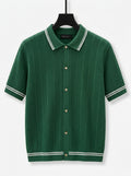 Men's Emerald Green Knit Polo Shirt - Short Sleeve Button-Down Knitwear