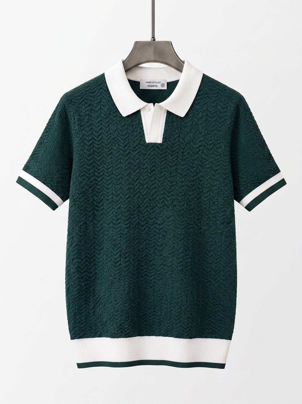 Men's Retro Cable Knit Polo – Casual Short Sleeve Sweater Shirt, Camel & White V-Neck Open Collar Polo
