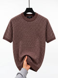 Men's Short Sleeve Jacquard Knit Shirt – Textured Geometric Casual Crewneck Sweater Polo