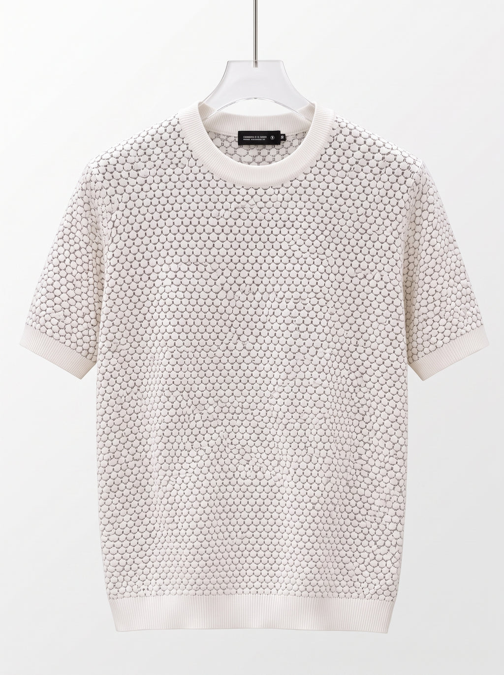 Men's Short Sleeve Jacquard Knit Shirt – Textured Geometric Casual Crewneck Sweater Polo