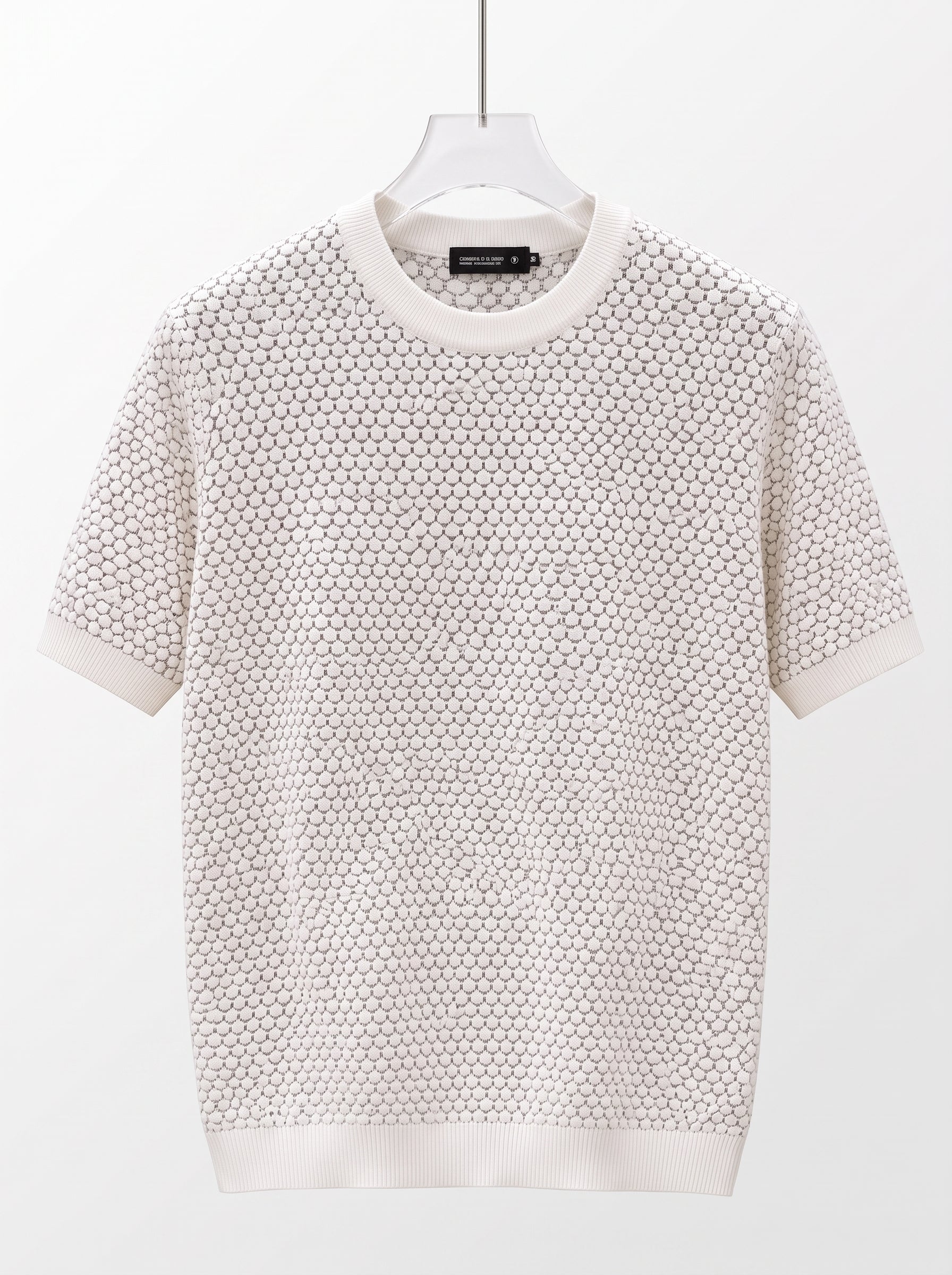 Men's Short Sleeve Jacquard Knit Shirt – Textured Geometric Casual Crewneck Sweater Polo