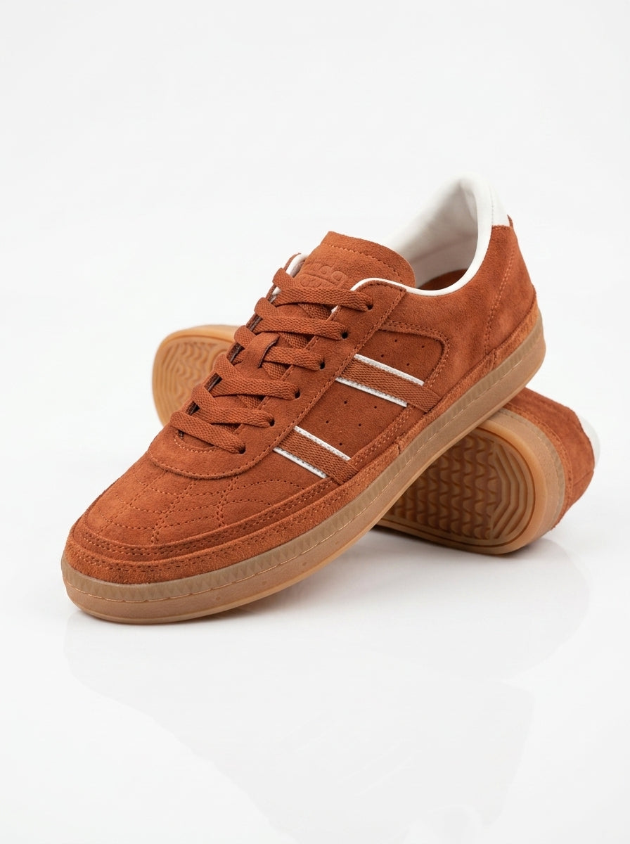 Men's Brown Suede Casual Sneakers - Retro Low Top Gum Sole Shoes