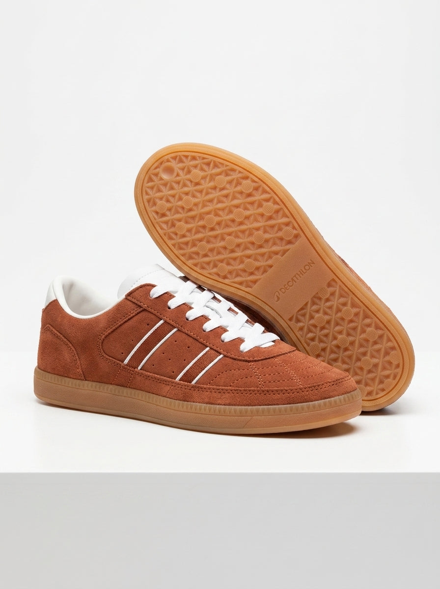 Men's Brown Suede Casual Sneakers - Retro Low Top Gum Sole Shoes