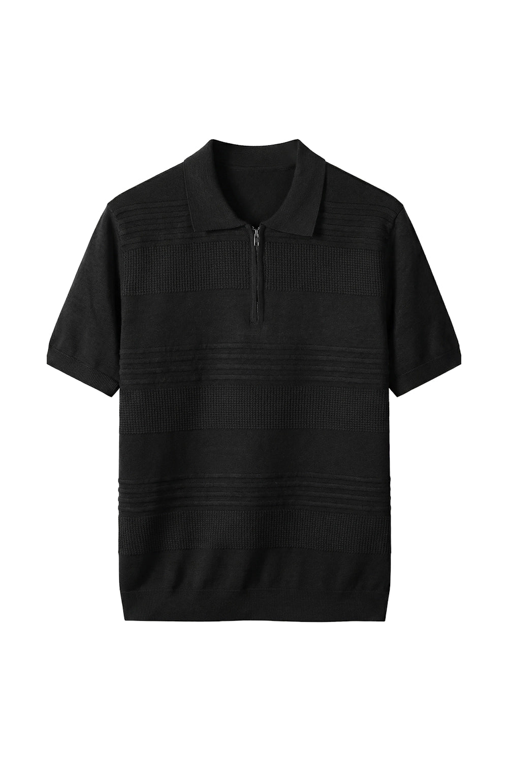 Men's Premium Waffle and Ribbed Textured Quarter-Zip Knit Polo Shirt