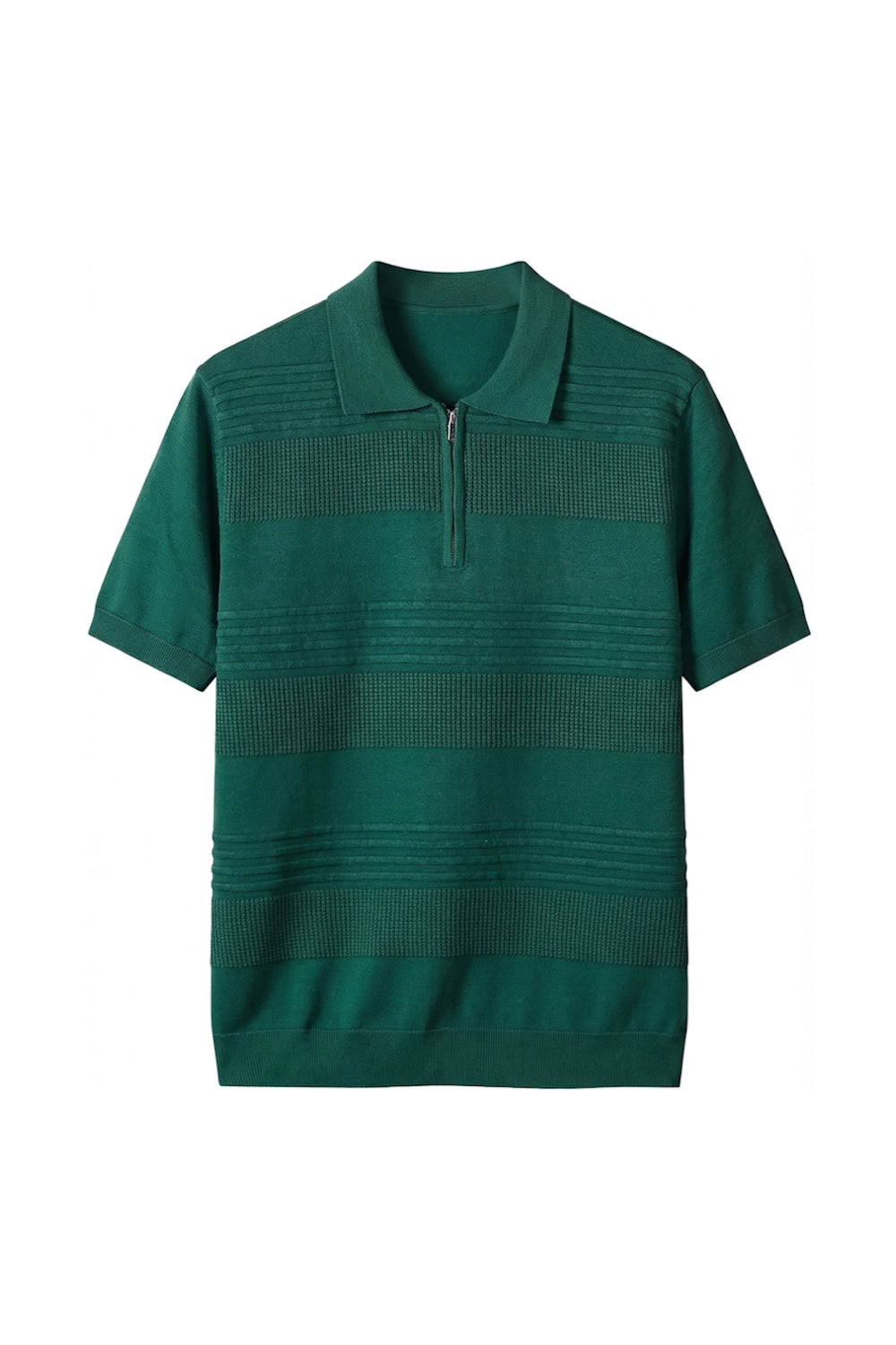 Men's Premium Waffle and Ribbed Textured Quarter-Zip Knit Polo Shirt