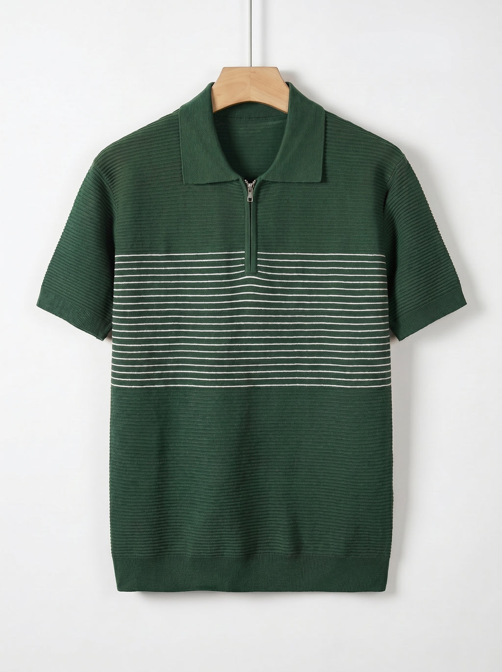 Men's Textured Quarter-Zip Knit Polo Shirt – with Striped Accent