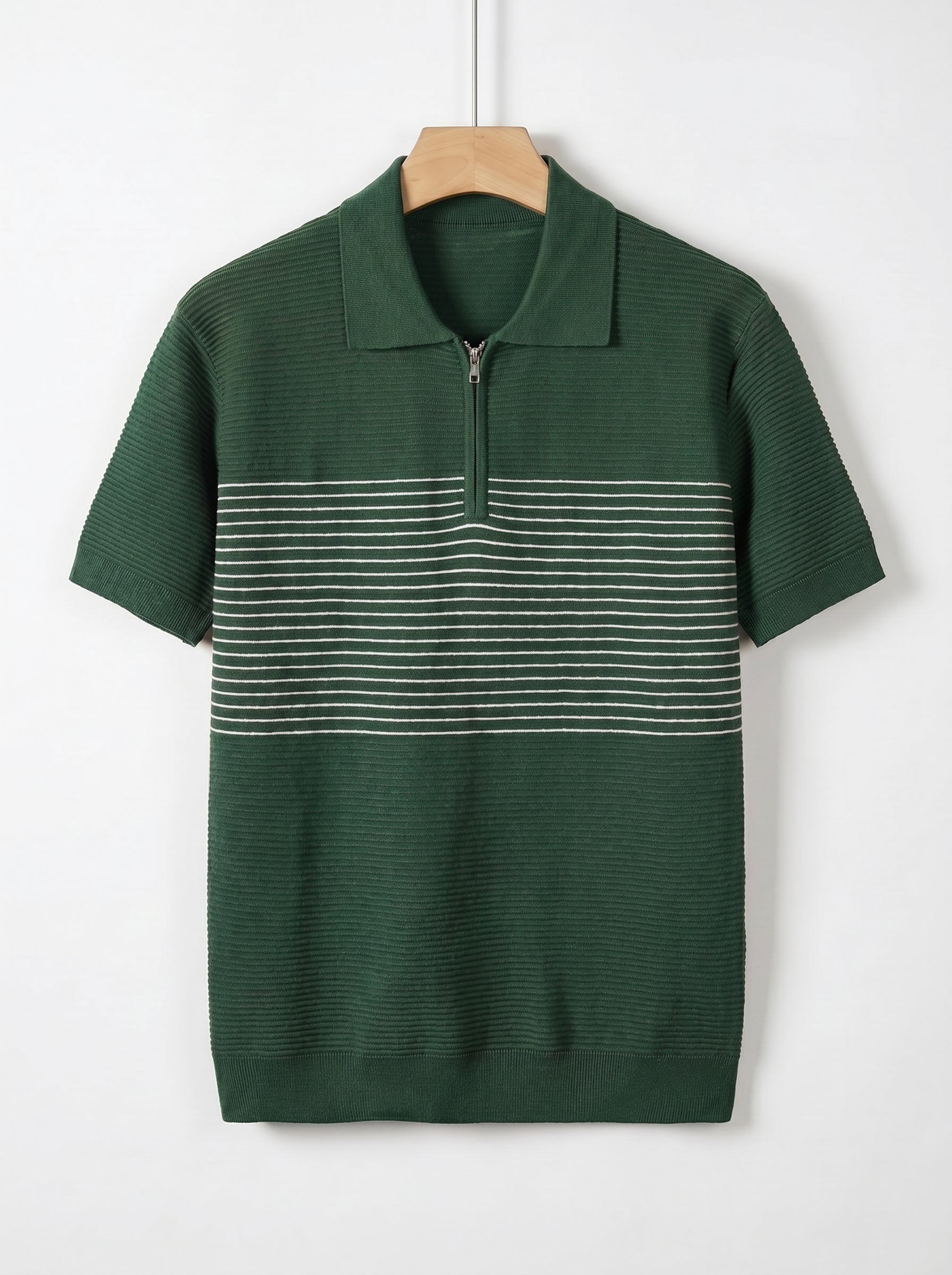 Men's Textured Quarter-Zip Knit Polo Shirt – with Striped Accent