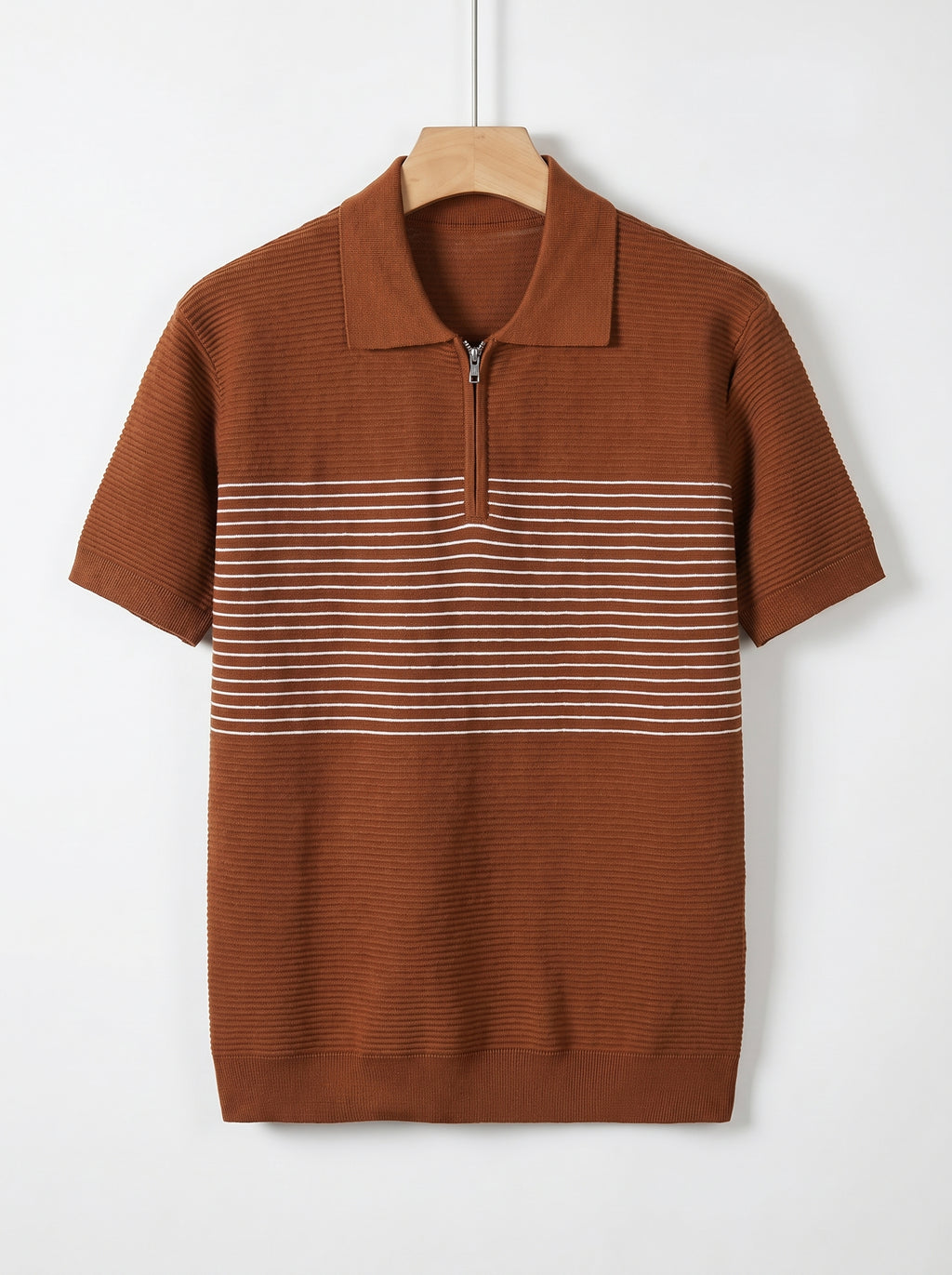 Men's Textured Quarter-Zip Knit Polo Shirt – with Striped Accent