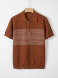 Men's Textured Quarter-Zip Knit Polo Shirt – with Striped Accent