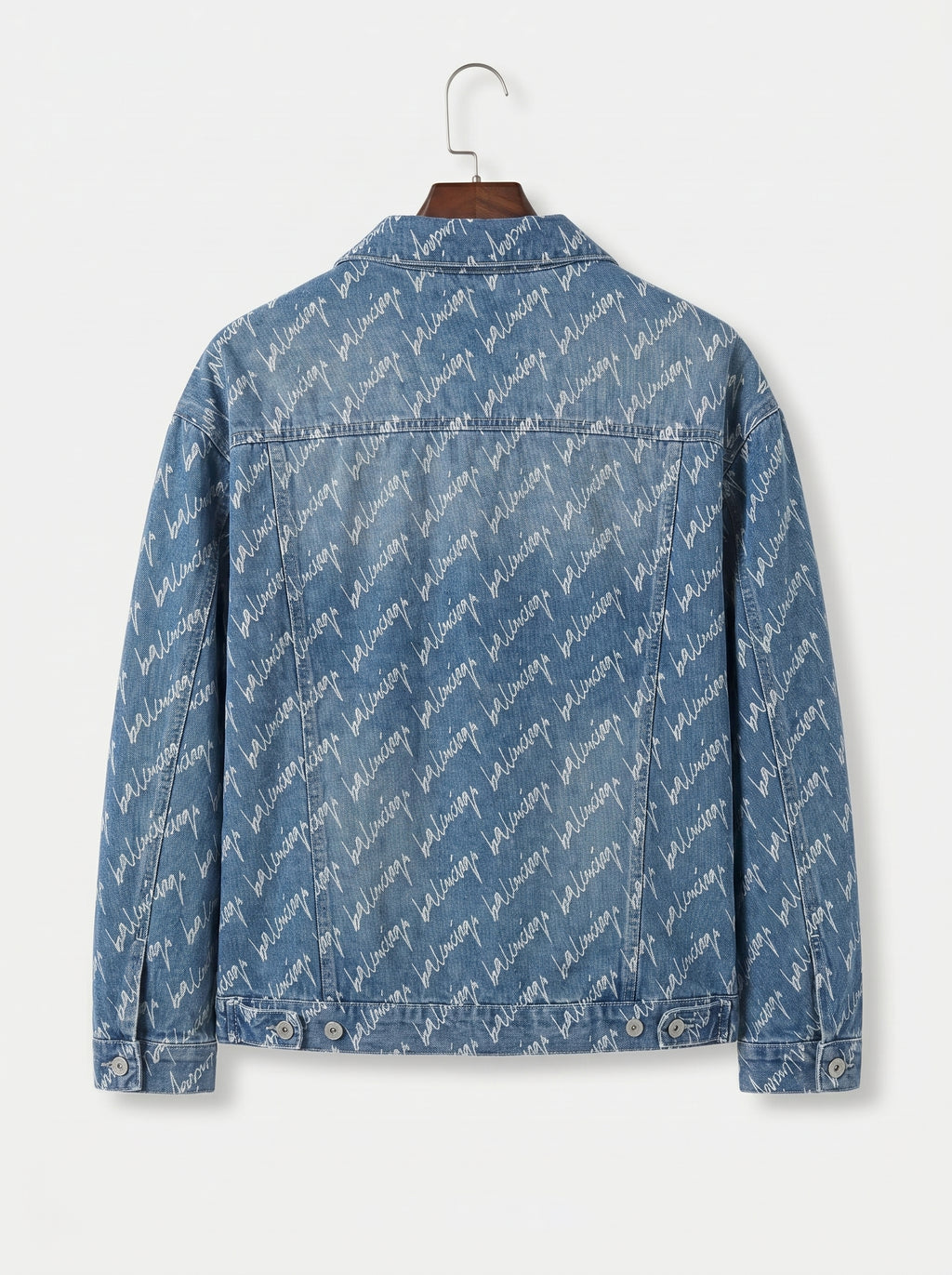 Balenciaga Cursive Logo Print Denim Jacket – Men's Luxury Light Blue Button-Up Jean Jacket