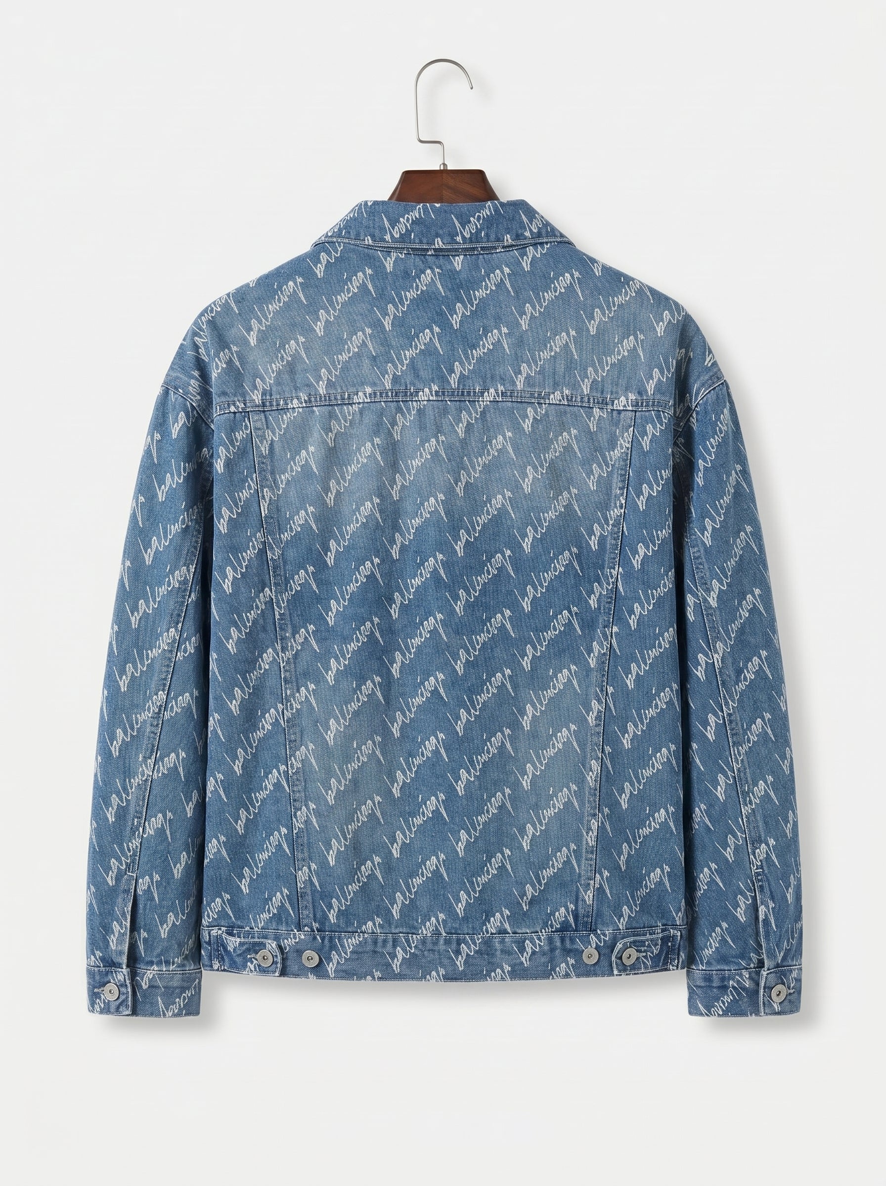 Balenciaga Cursive Logo Print Denim Jacket – Men's Luxury Light Blue Button-Up Jean Jacket