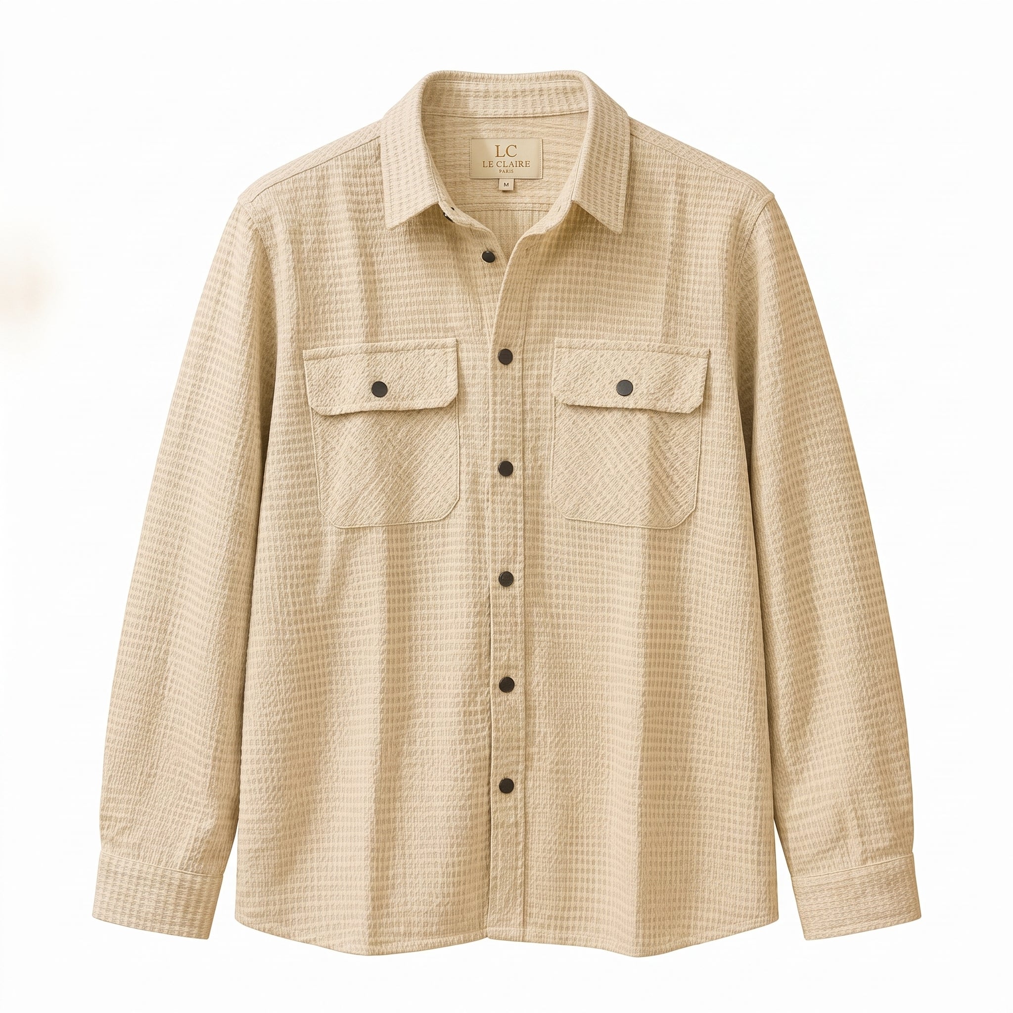 Men's Waffle Knit Overshirt – Textured Button-Down Shacket with Dual Chest Pockets