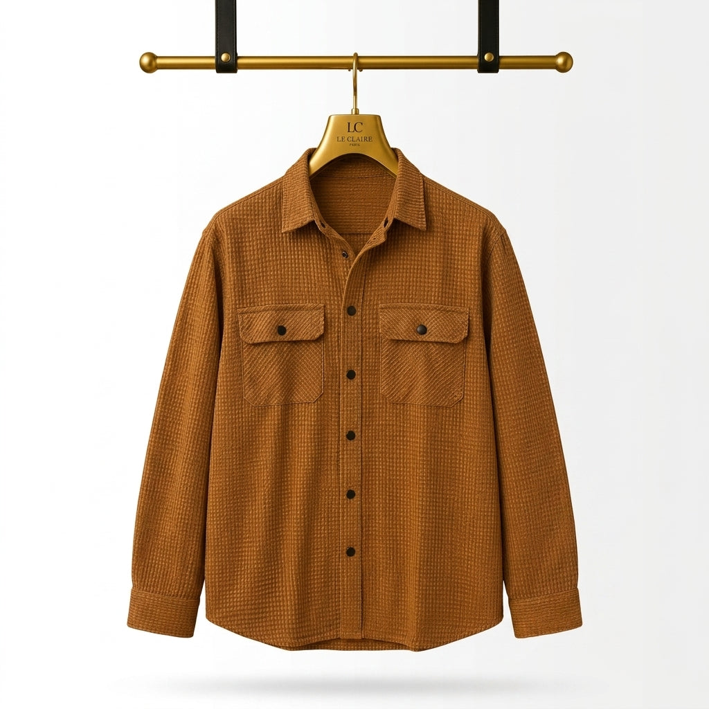 Men's Waffle Knit Overshirt – Textured Button-Down Shacket with Dual Chest Pockets