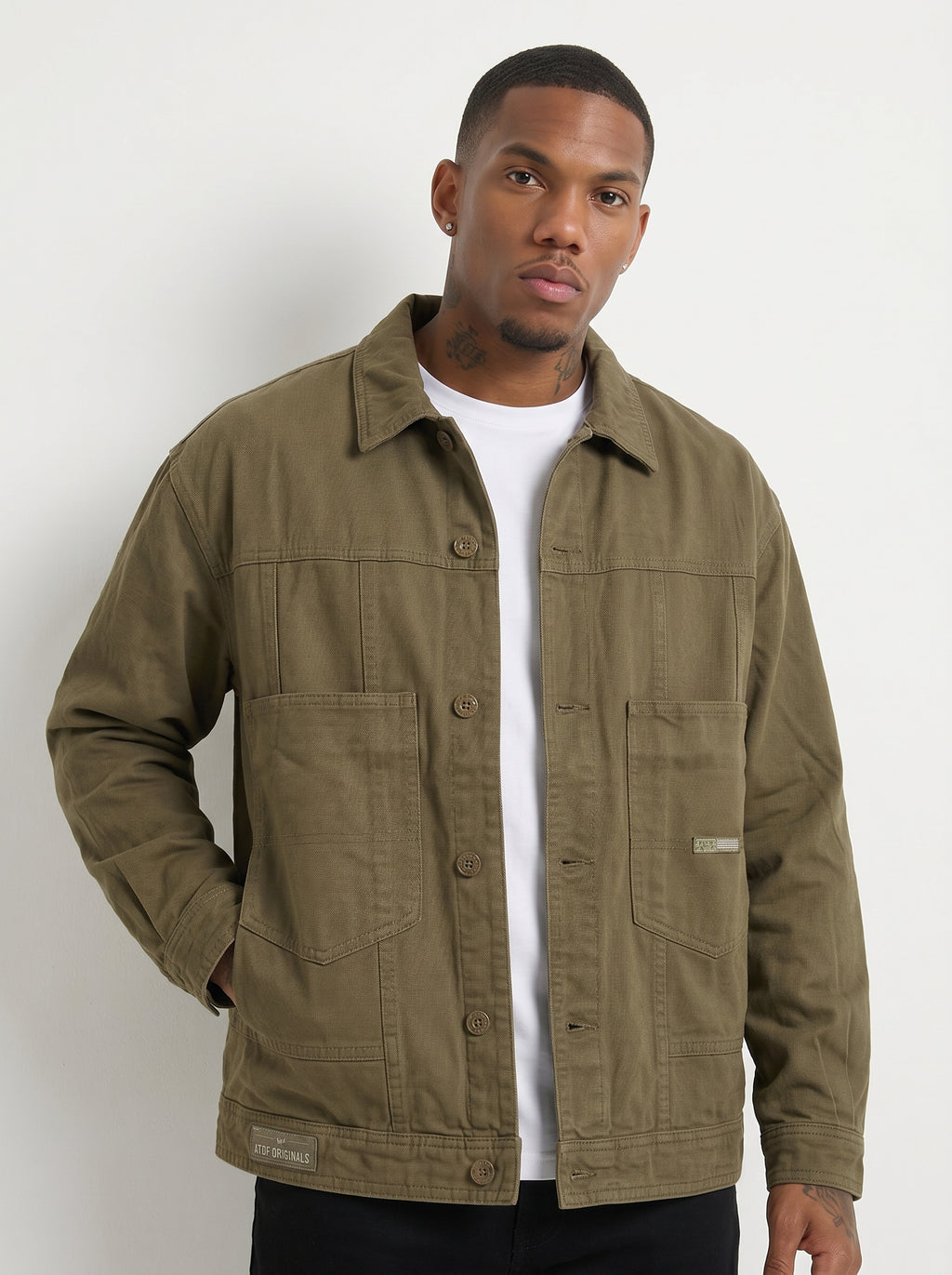 Men's Utility Canvas Chore Jacket in Olive Brown