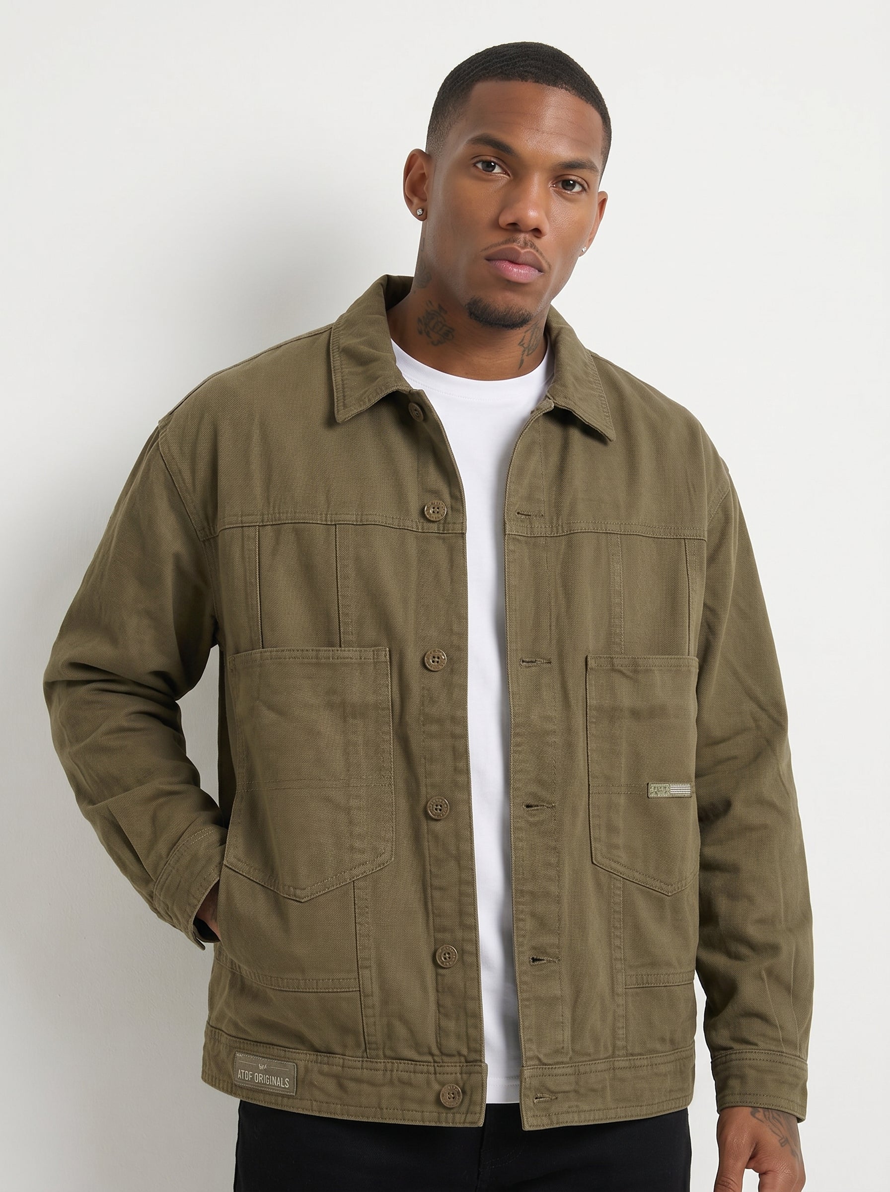 Men's Utility Canvas Chore Jacket in Olive Brown