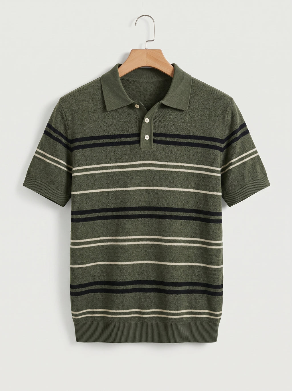 Men's Retro Striped Knit Polo Shirt – Short Sleeve Vintage Sweater Polo.