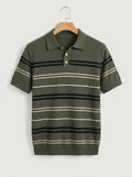 Men's Retro Striped Knit Polo Shirt – Short Sleeve Vintage Sweater Polo.