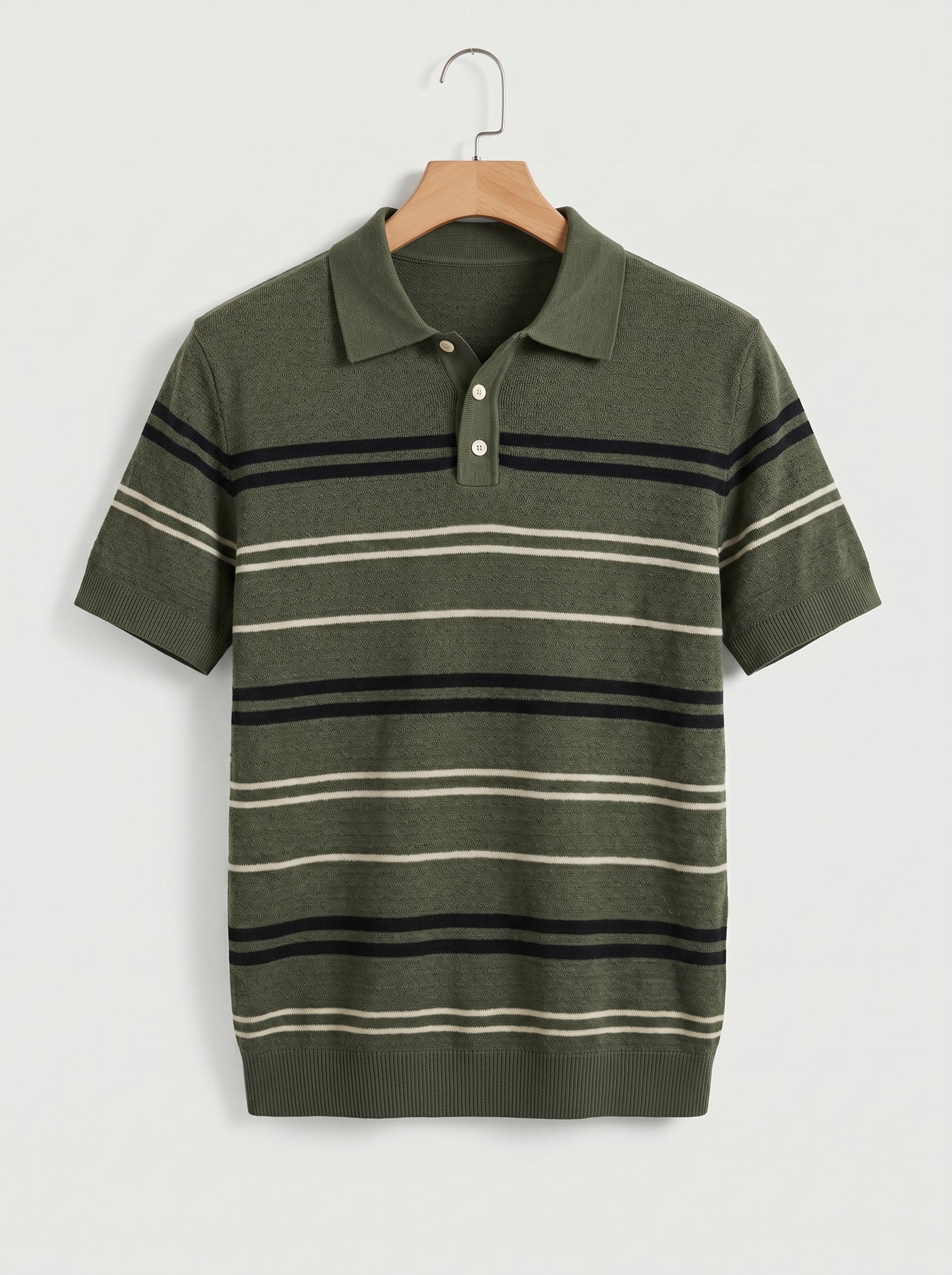 Men's Retro Striped Knit Polo Shirt – Short Sleeve Vintage Sweater Polo.