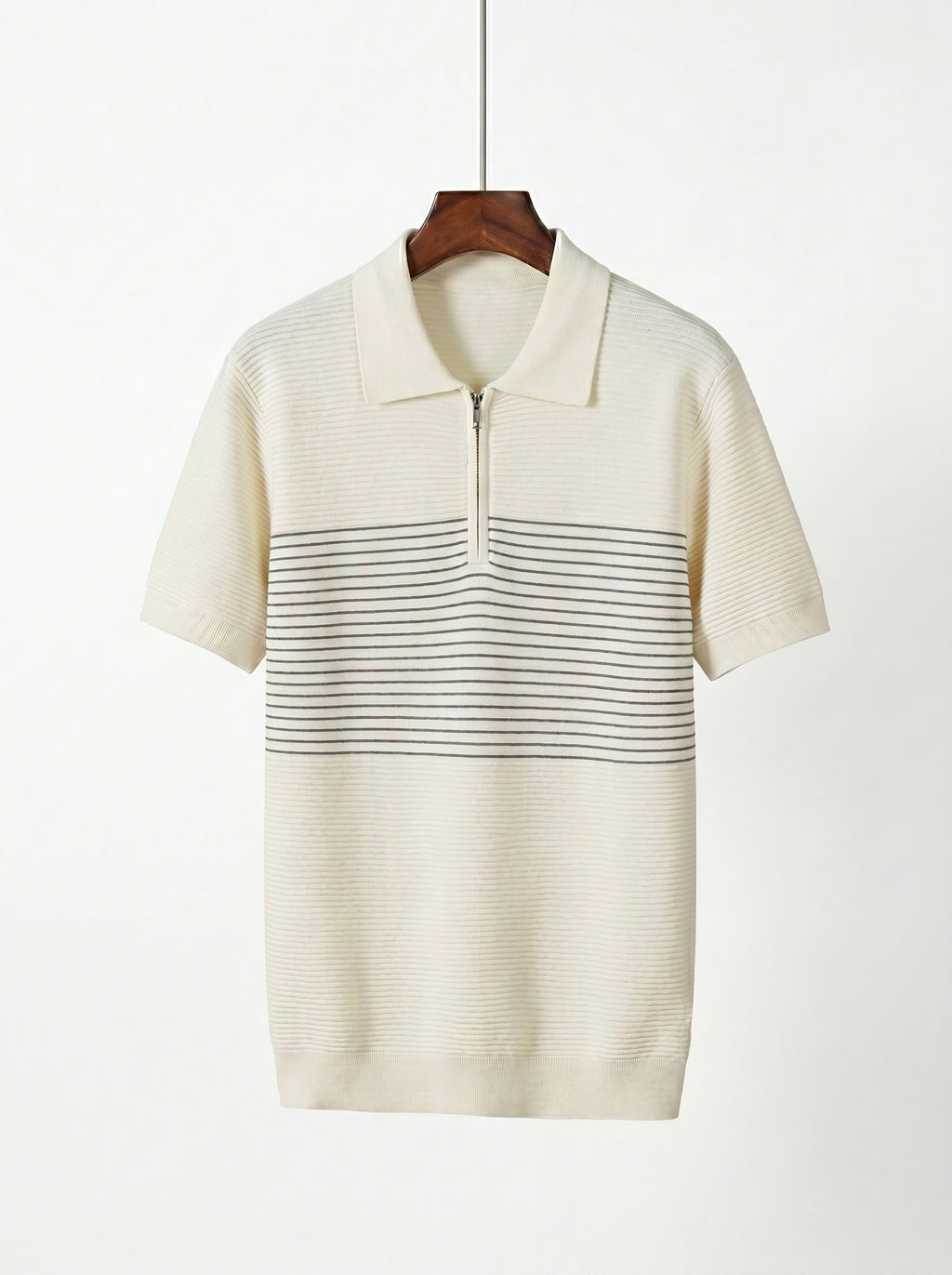 Men's Textured Quarter-Zip Knit Polo Shirt – with Striped Accent
