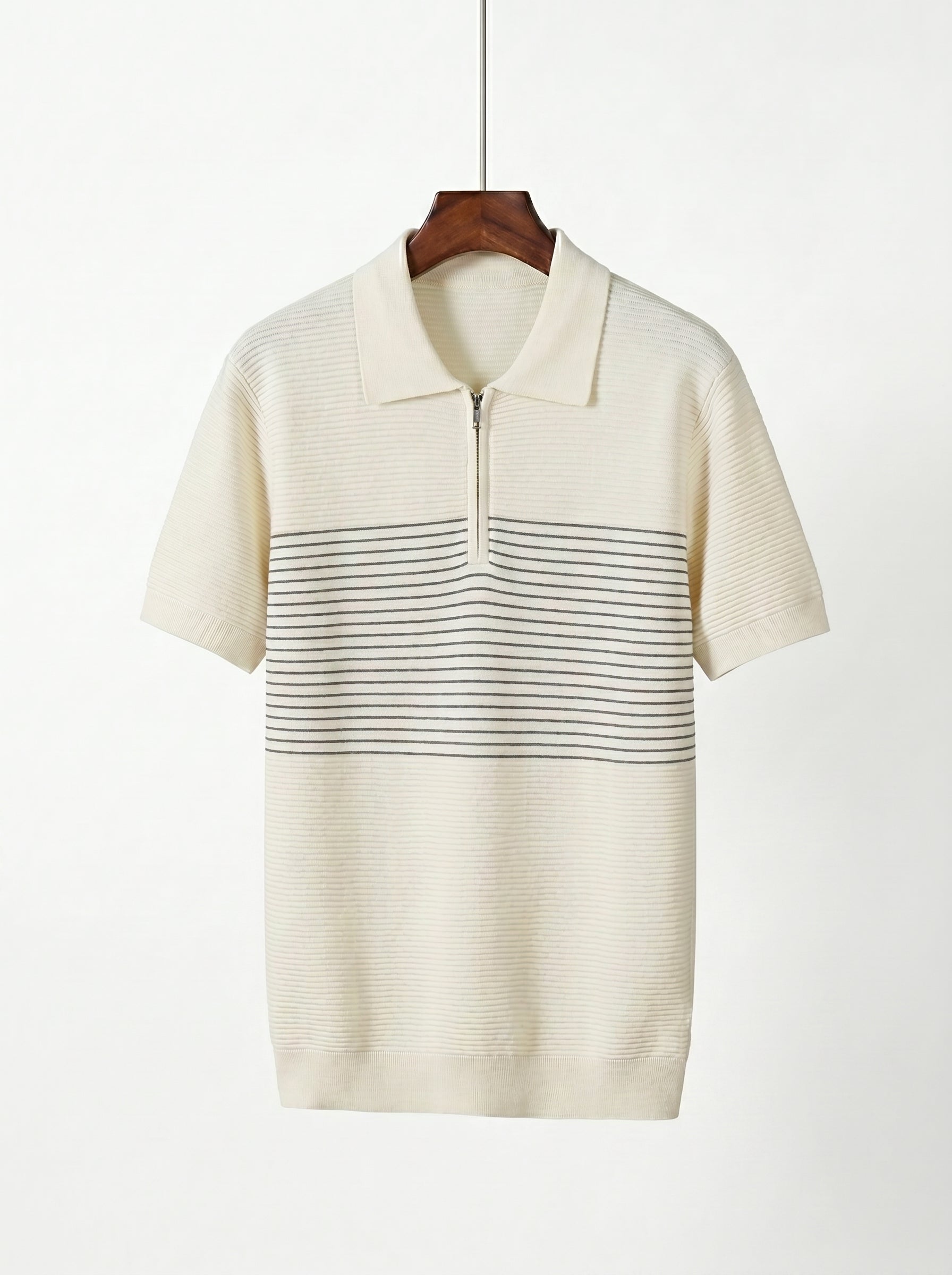 Men's Textured Quarter-Zip Knit Polo Shirt – with Striped Accent