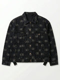 Luxury Faded Black Denim Trucker Jacket with All-Over Monogram Print