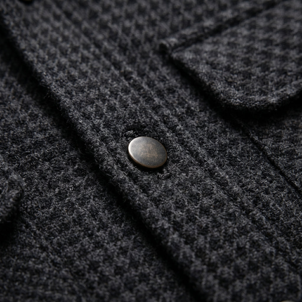 Men's Waffle Knit Overshirt – Textured Button-Down Shacket with Dual Chest Pockets