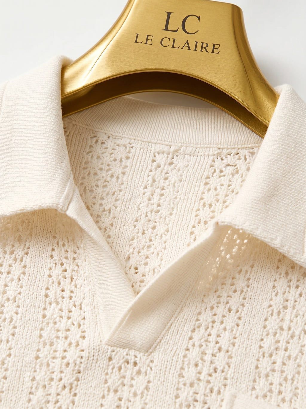 Vintage Leaf Pattern Textured Knit Polo Shirt – Short Sleeve Button-Up Cardigan