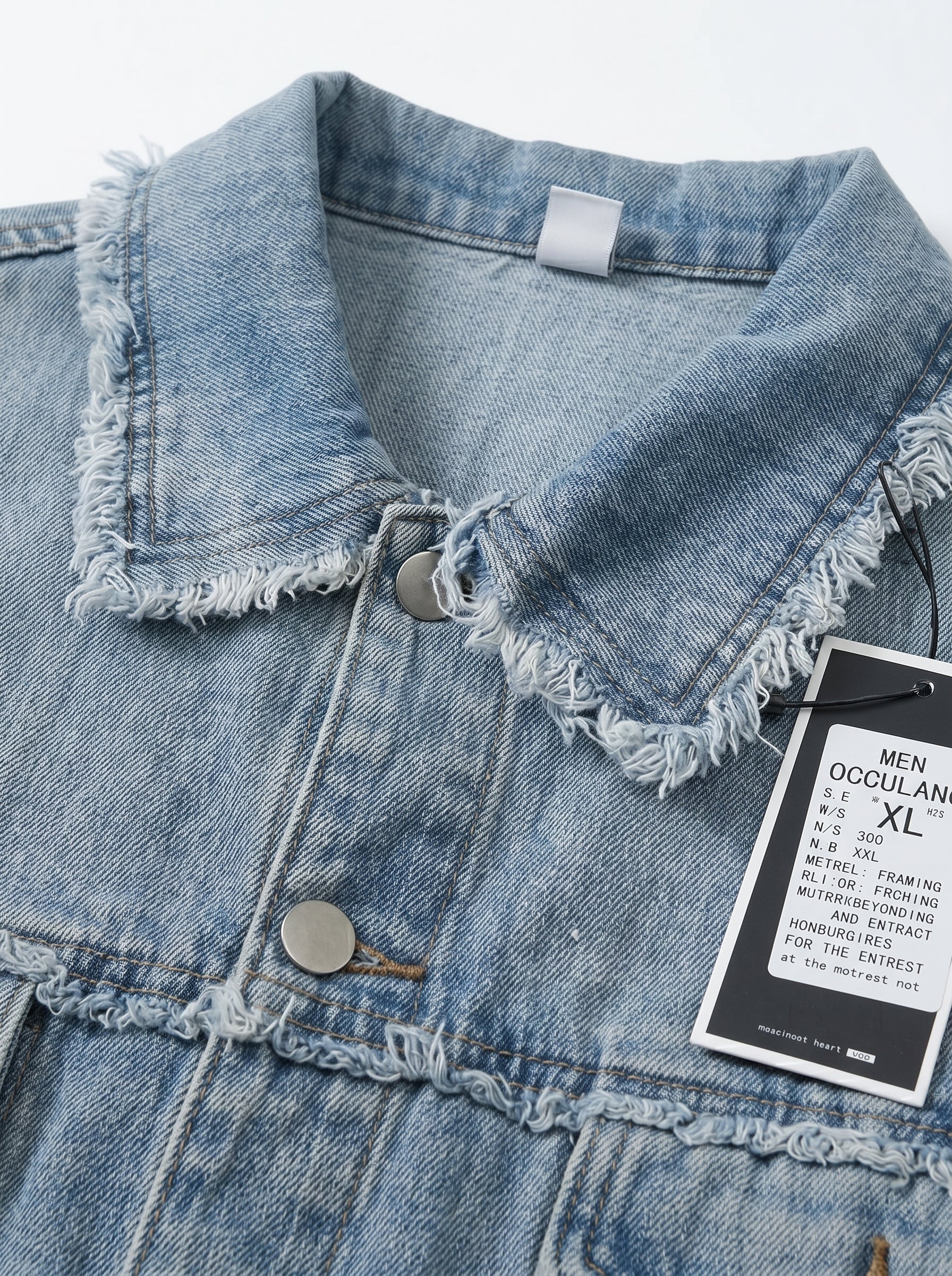 Men's Heavily Distressed Light Wash Denim Jacket – Oversized Ripped Jean Jacket with Frayed Edges