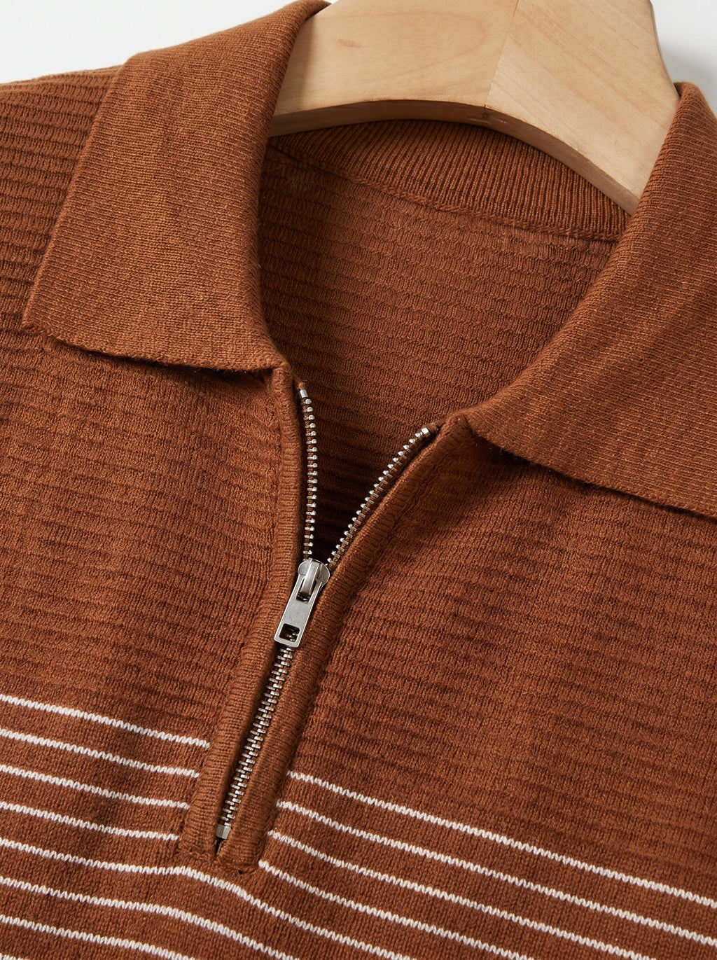 Men's Textured Quarter-Zip Knit Polo Shirt – with Striped Accent