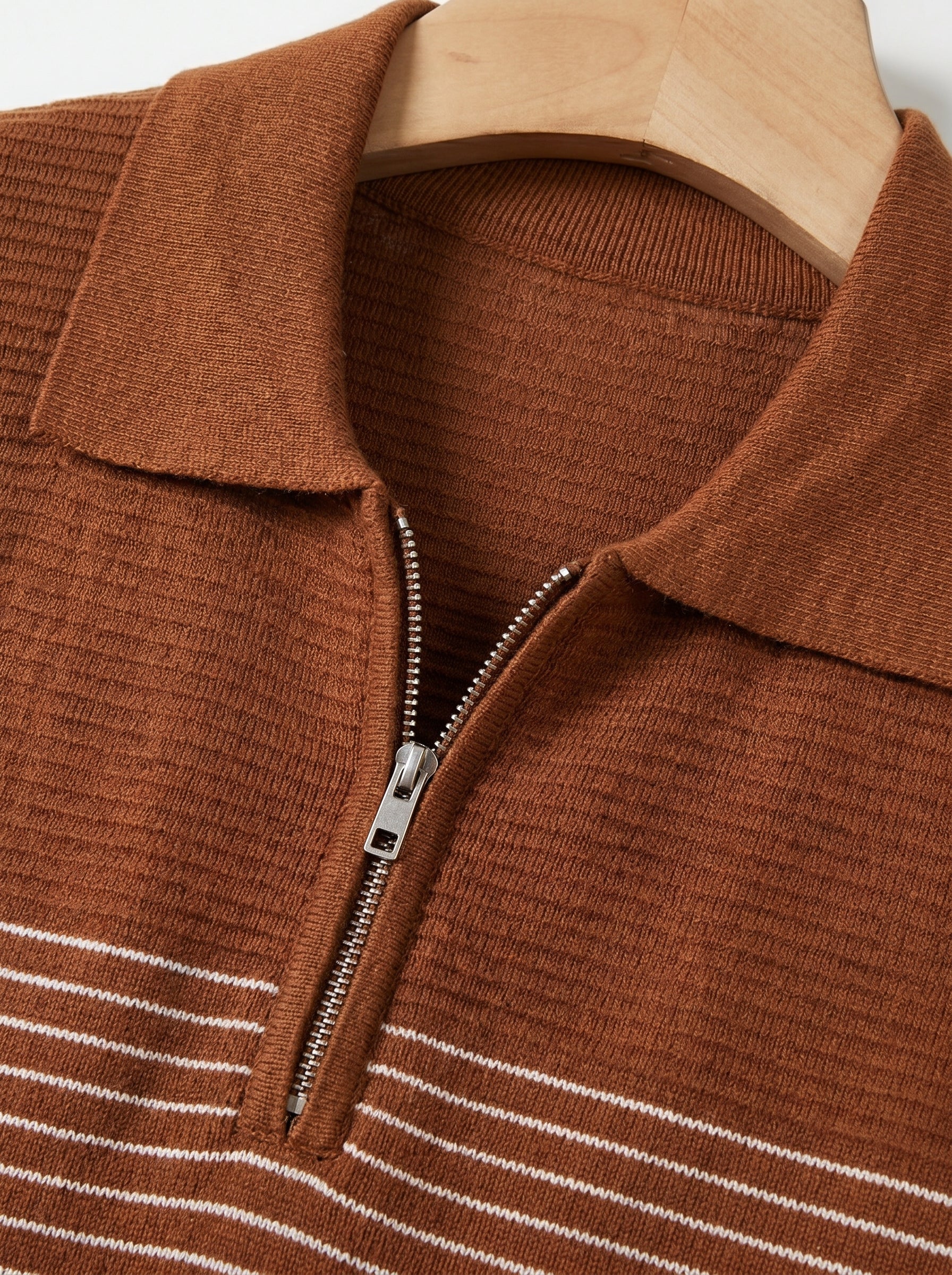 Men's Textured Quarter-Zip Knit Polo Shirt – with Striped Accent